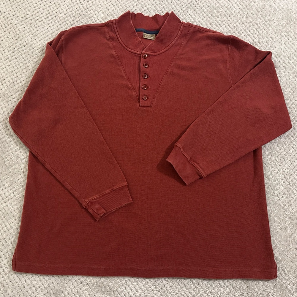 LL Bean Henley Sweater Red Rust Cotton Long Sleeve Pullover Vintage Men’s XXL